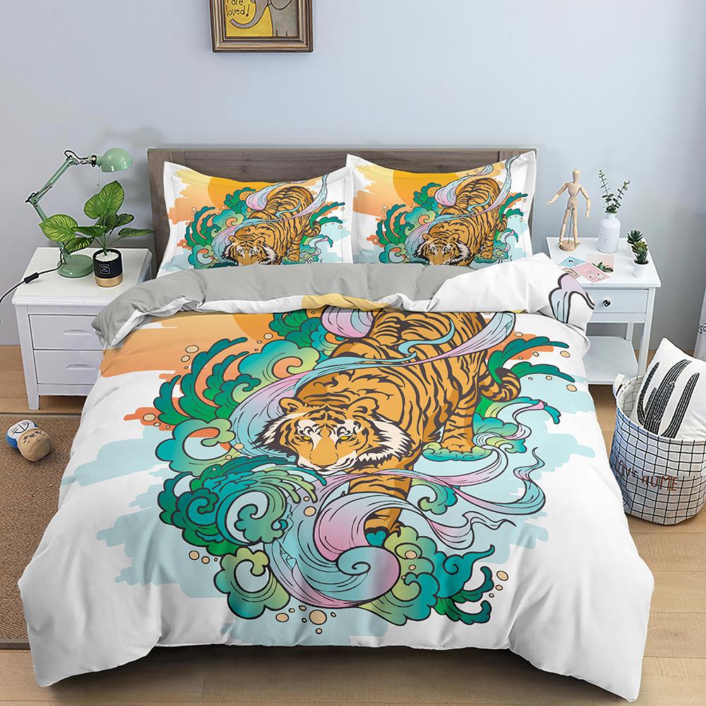 3D Animal Duvet Cover Set Fierce Tiger Printed Comforter Cover Queen King Size Polyester Quilt Cover Pillowcase For Teens Adults