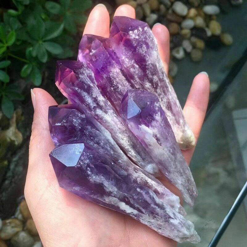 Natural Quartz Amethyst Crystal Wand Point Specimen Healing Home Gift Decor