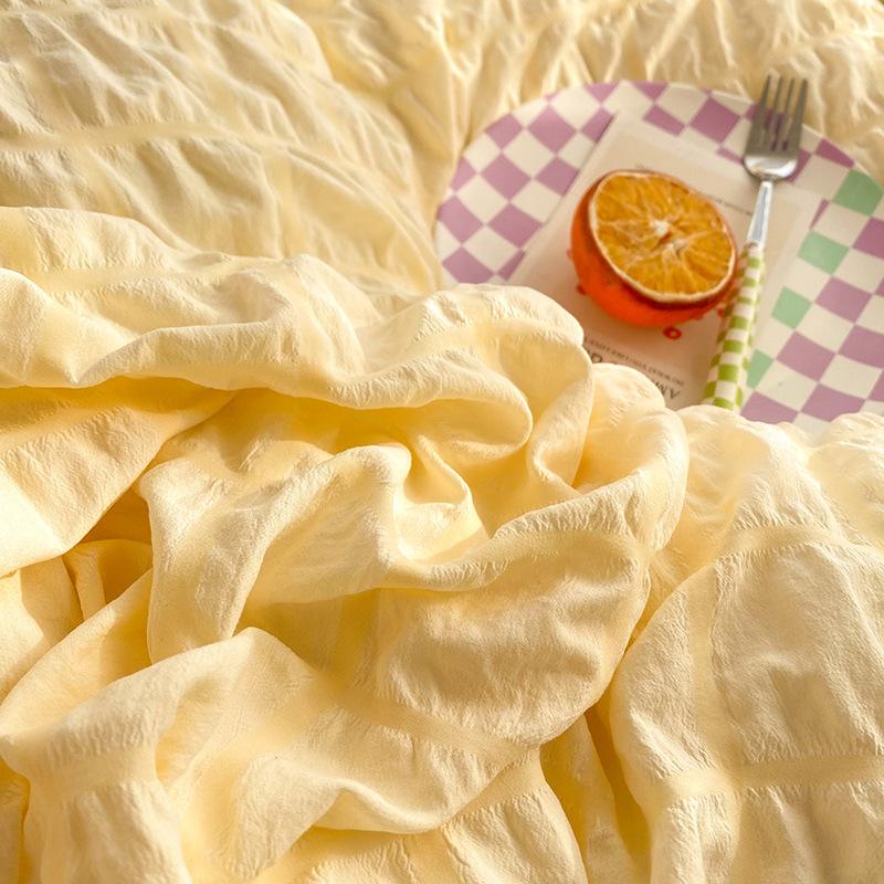 Kawaii Princess Seersucker Bedding Set For Girls Washed Cotton Korean Style Luxury Ruffle Lace Quilt Cover Queen Size Bed Skirt