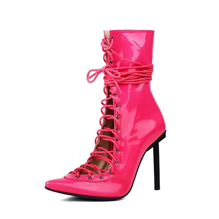 Fashion Brand Design Cross Strap Black and Red Short Boots Autumn Winter Fashion Pointed Spicy Girl Sexy Women's Ankle Boots Size 33-46