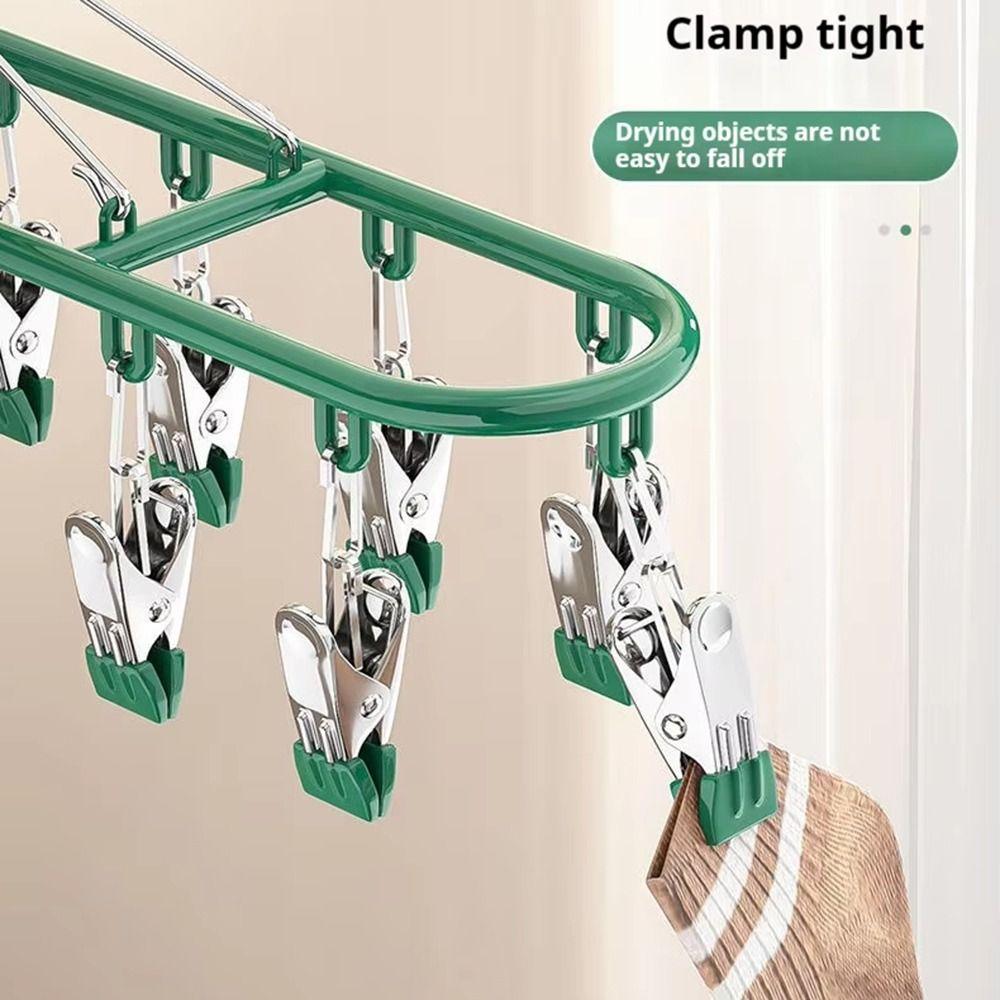 

With 18 Clips Hanging Drying Rack Windproof Sock Rack Multi-functional Underwear Hanger Household сірий
