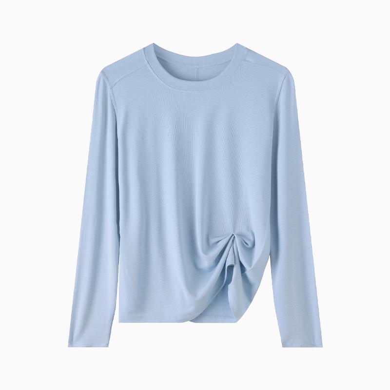 

Women s Spring-Summer Silk Acetate Knitwear: Lyocell-Wool, Round Neck, Cool-Feel, Solid Color Long Sleeve Top 2XL (65-70 kg)