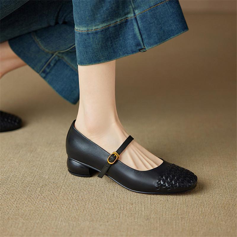 Fashion New Spring/autumn Genuine Leather Women Shoes Round Toe Shoes for Women Fashion Retro Mary Jane Shoes Low Heels Women Pumps