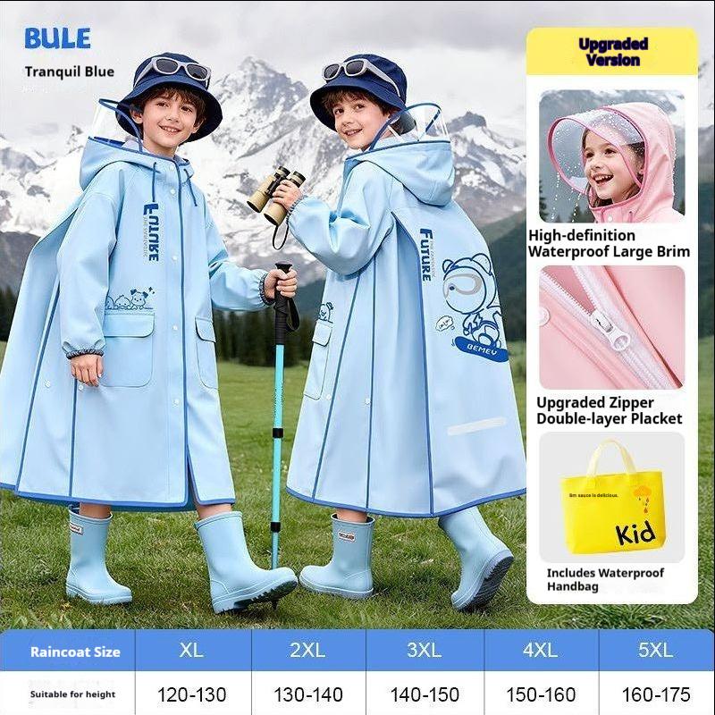 

Raincoat girl boy with schoolbag for primary school students cute rainstorm windproof long poncho XL