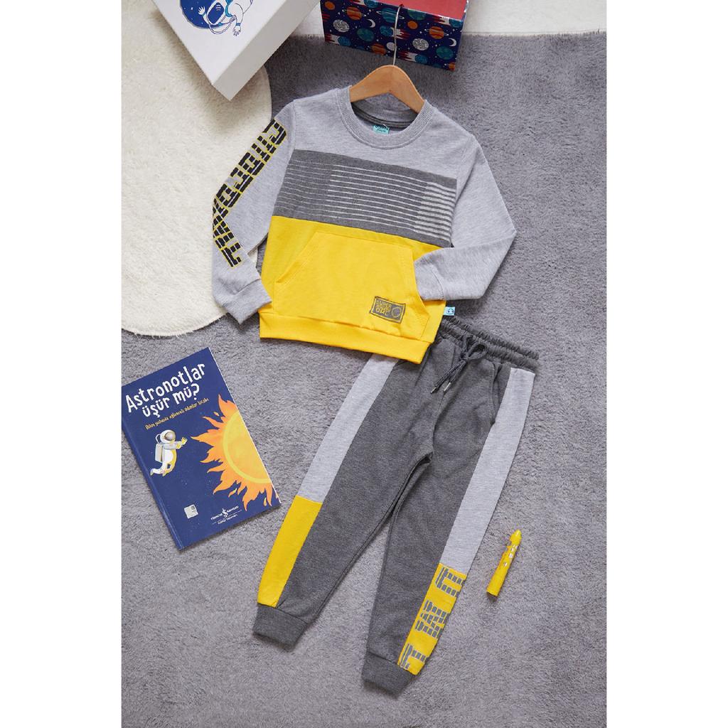 Jungen-Trainingsanzug mit Textdruck, Kängurutasche, Orange, Team 14987-1