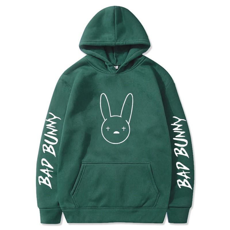Bad Bunny Print Fleece Hoodie Unisex Casual Pullover Streetwear Customizable Sweatshirt