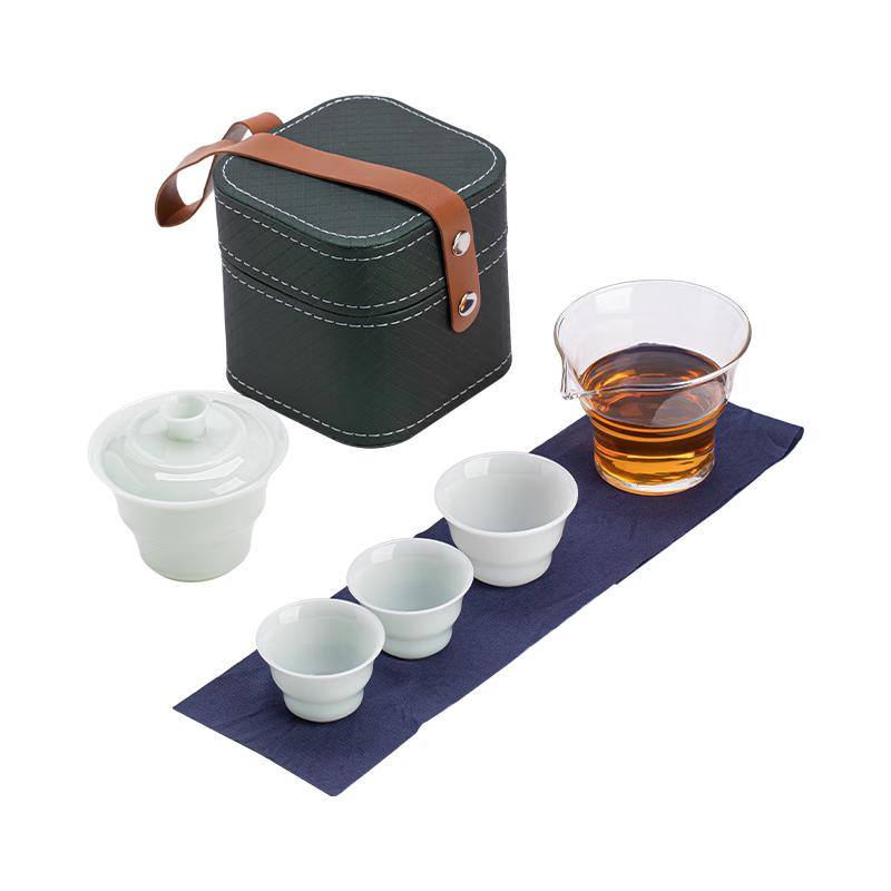 Sushih Ceramic Ice Jadeite Gaiwan Travel Tea Set