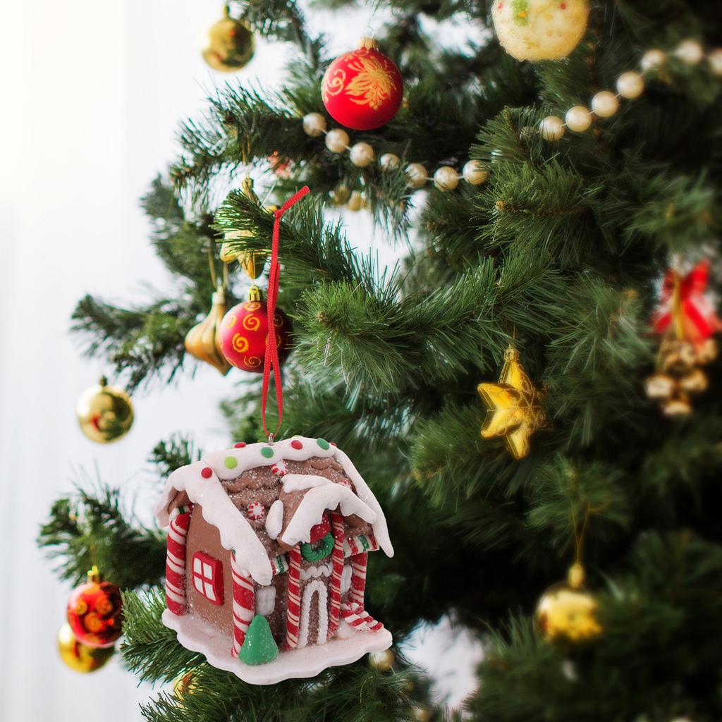 Realistic House Style Christmas Hanging Ornament Resin Material Xmas Tree Decor Festive Party Living Room Decoration