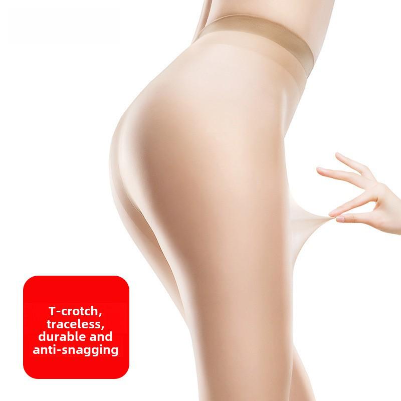 Bonas Seamless Ultra-Thin Black T-Crotch Pantyhose - Women's Summer Anti-Snag Invisible Stockings