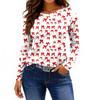 Women's Fashion Casual Slit Hem Round Neck Long Sleeve Loose Printed T-Shirt Ladies Top