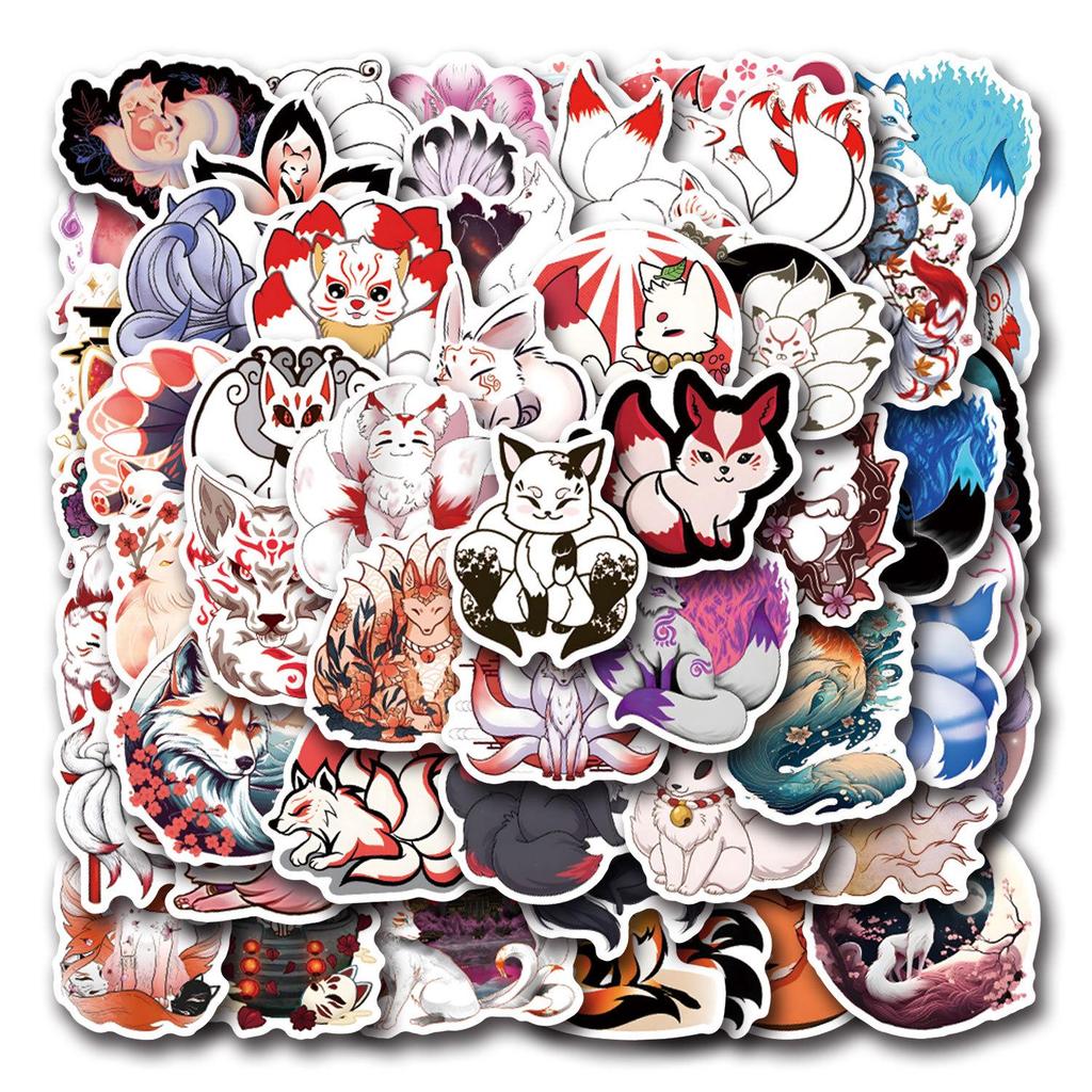 55-Pack Kitsune Graffiti Stickers for Scooter, Guitar, Computer, & Diary Decoration