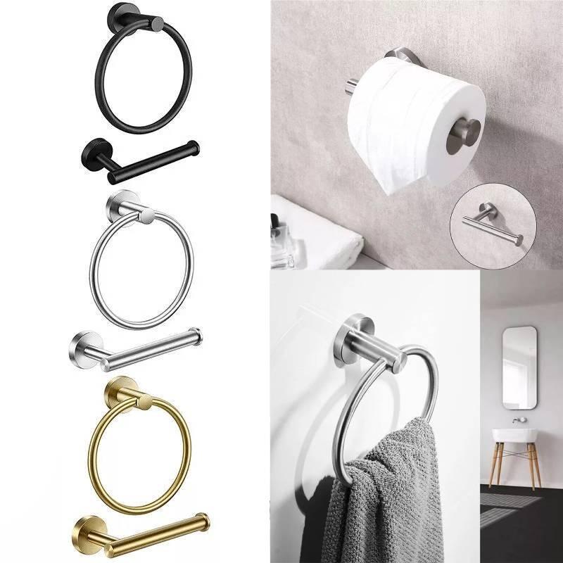 Steel Toilet Stainless Roll Holder And Towel Ring Set Wall Mounted Bathroom Tool