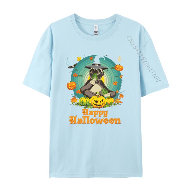 Mens Tshirts Happy Halloween Sloth Dog Pumpkin T Shirt Cotton Cool Tees For Men Loose Tops Tees