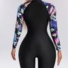 2025 Damen Floral Langarm Bodysuit Badeanzug mit Fünf-Punkt-Hose
