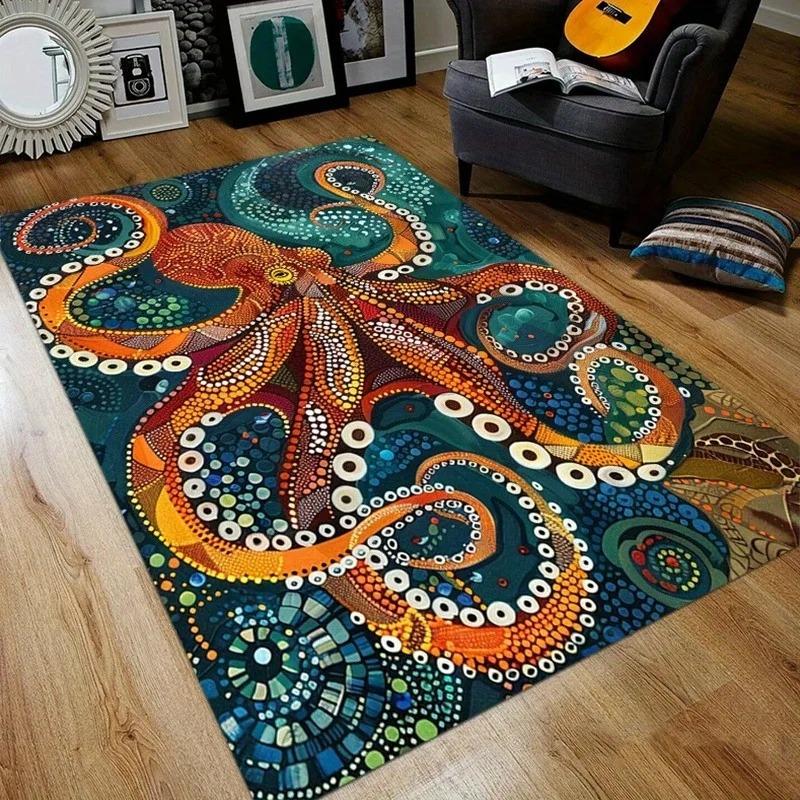 Oktopus Wohnzimmer Teppich Monster Oktopus Schlafzimmer Bereichsteppich Kinder Heimzimmer Bodenmatte Küche Badezimmer Matte Rutschfest Dekor
