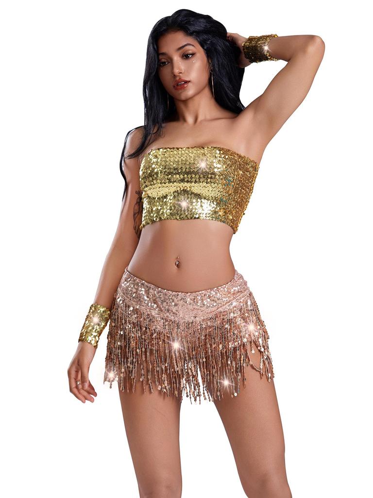 Sequined Tassel Skirt with Shorts - Latin Dance Performance Costume for Women