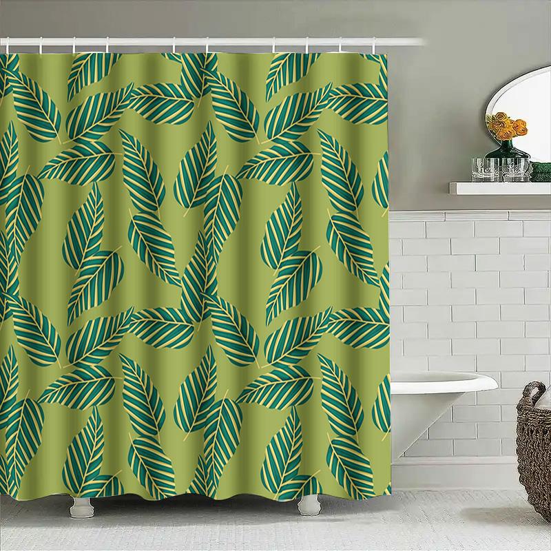 Leaf Pattern Shower Curtain Green Background Bathroom Decor Waterproof Print Shower Curtains For Kids Room Home Decoration 180X2