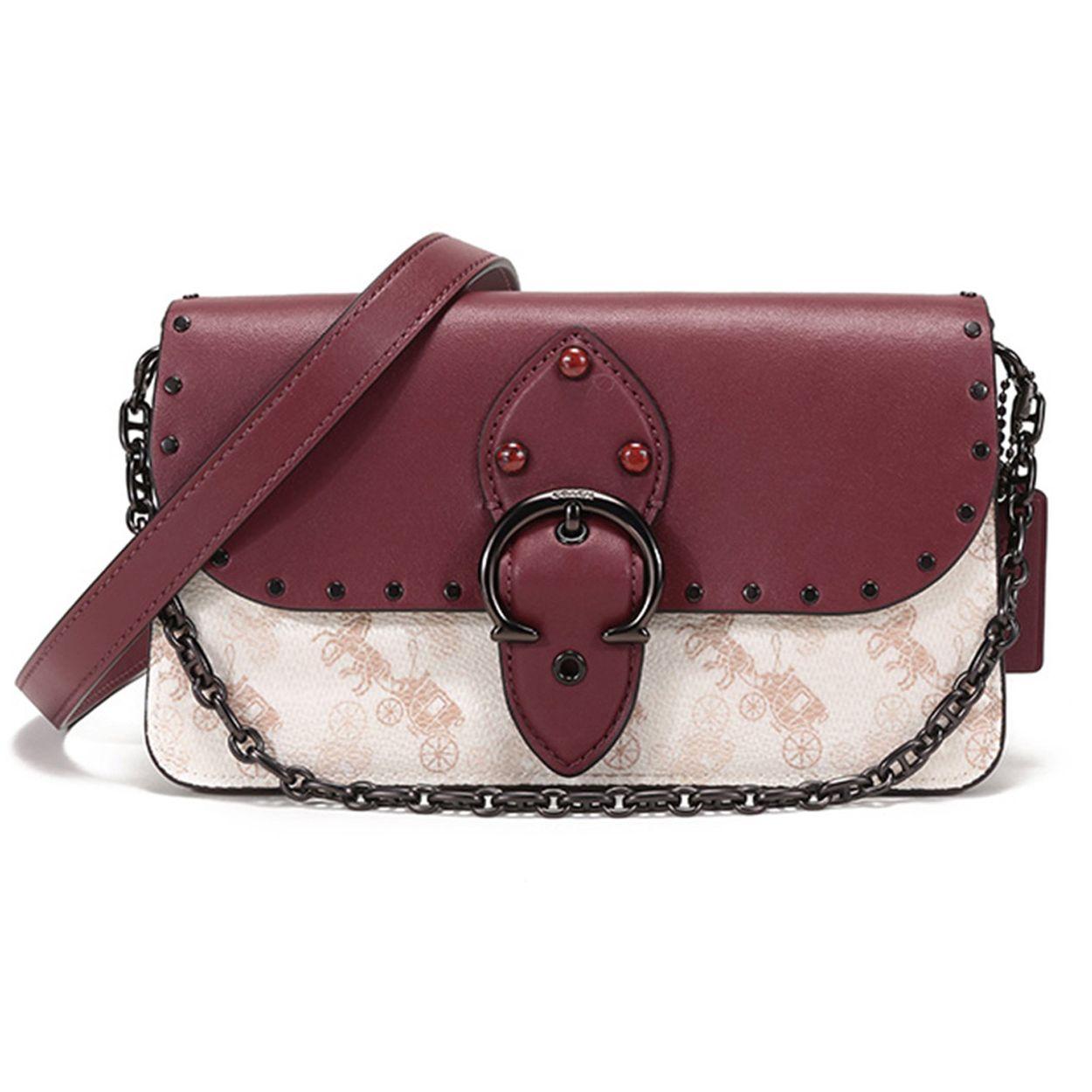 

Coach Beat 21 Carriage Pattern Leather Chain Shoulder Bag Small Women shoulder bag Burgundy Chalk-White 4760-V5RGH Basic Set (Bag+Dust Bag)
