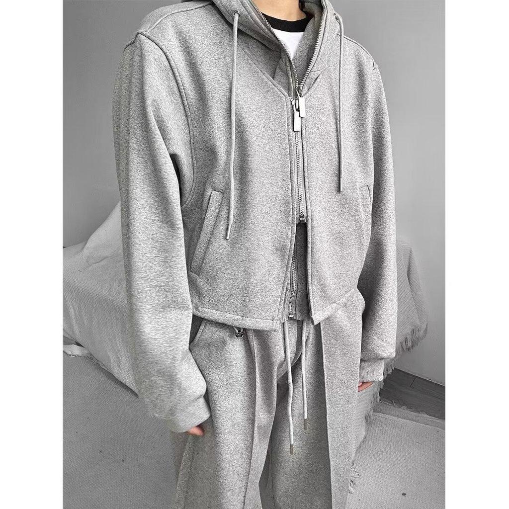 2024 Men's Korean-Style Hooded Cardigan with Shoulder Pads