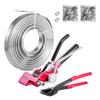 Steel Banding Strapping Kit, Heavy Duty Banding Sealer Tool with 60 M Binding Straps, 200 Metal Clasps
