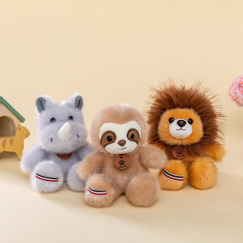 15cm Pet Series Plush Toys Monkey Rhinoceros Panda Chimpanzee Pendant Keychain Stuffed Doll Backpack Pendant Birthday Gifts