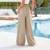 Women's Casual Pleated Wide Leg Pants with Pockets Elastic Waist Drawstring Loose Fit Trousers for Daily Wear