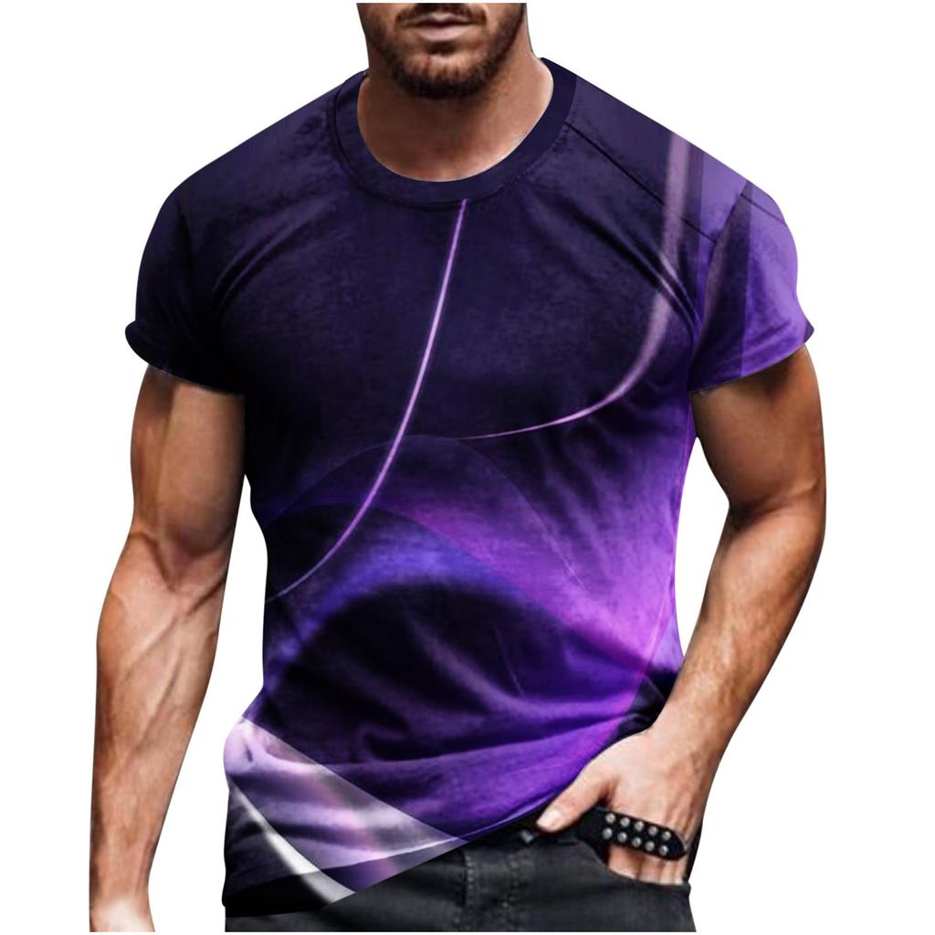 Summer Round Neck 3D Line Print Top Fashionable Casual Short Sleeved Men's T-shirts