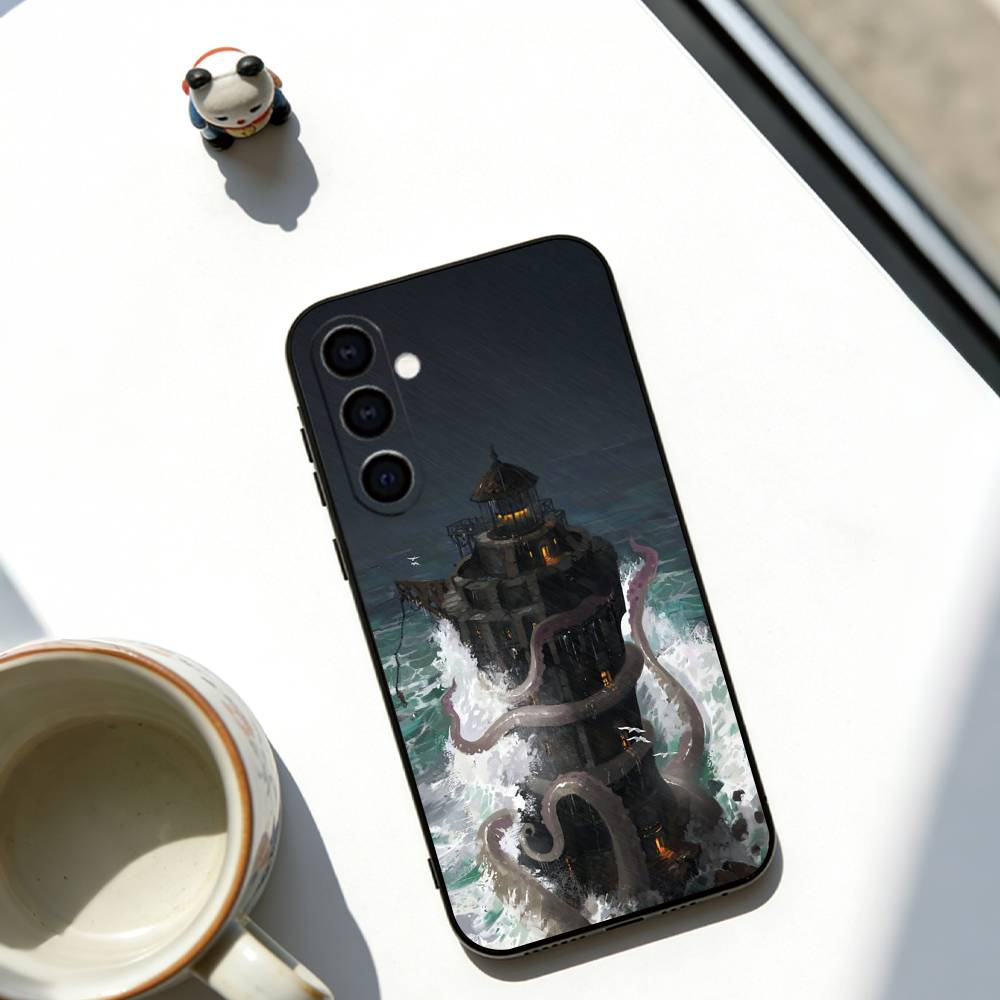 Abstract Lighthouse  Phone Case Black Silicone Soft For Samsung Galaxy A73,A72,A71,A70,A53,A52,A51
