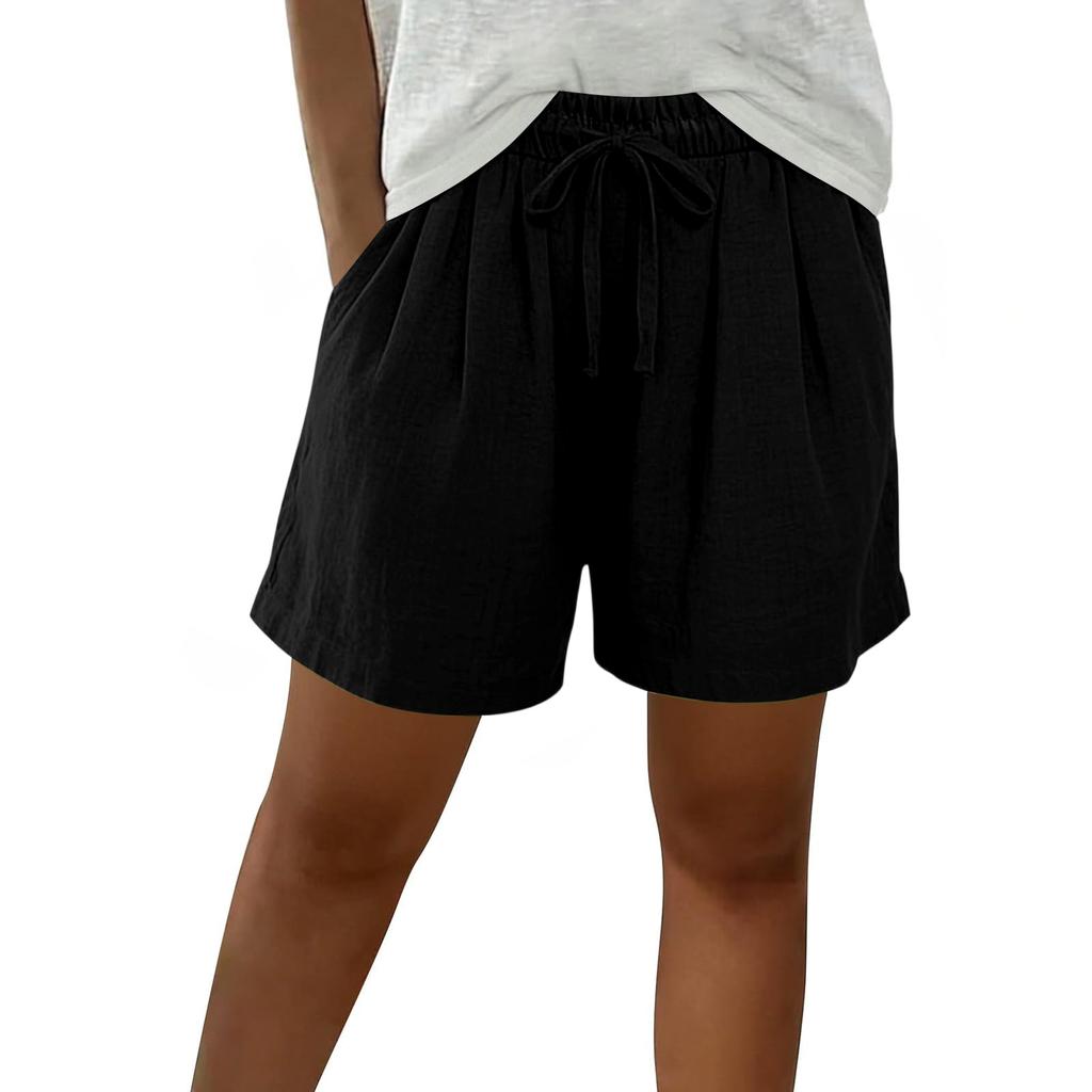 Damen Bermudashorts Mit Taschen Kordelzug Elastischer Bund Leinen-Shorts Lässige Strandurlaub Sommerkleidung
