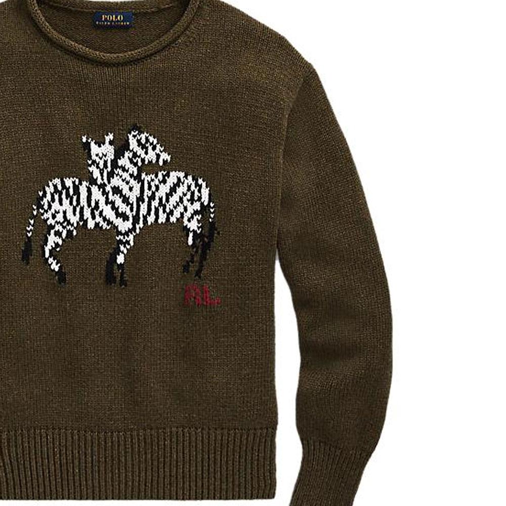 Polo Ralph Lauren Zebra Embroidered Crew Neck Pullover Sweater Women sweater Green 211839015-001