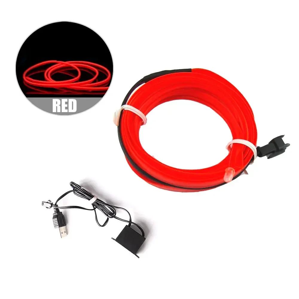 

3 метра украшение салона автомобиля атмосфера окружающего света трубка гибкая светодиодная лента неоновая лампа светящаяся гирлянда полоски для салона автомобиля красный