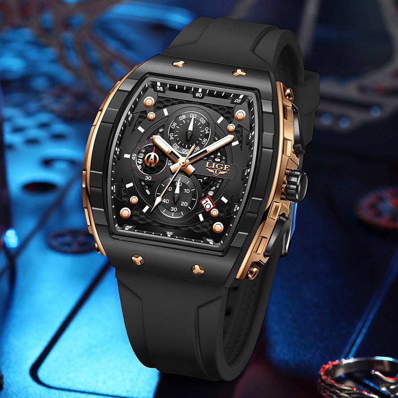 Men Watch Fashion Business Watch Men Square Black Silicone Luminous Waterproof Quartz Wrist Watches For Men Montre Homme
