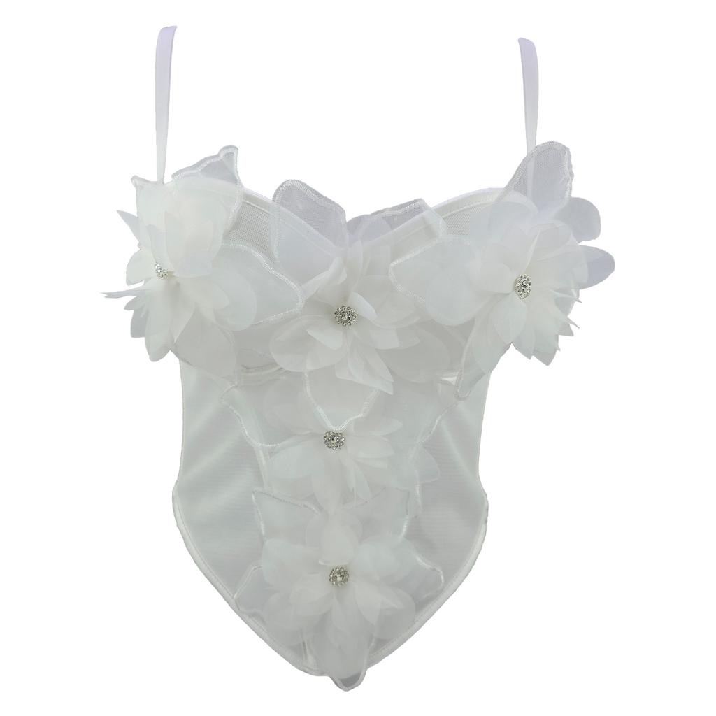 3D floral halter top sleeveless halter top for women spring/summer slim-fit inner layer design-driven short-sleeve outerwear wrap top Camis Tank Tops