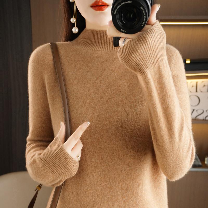 Rollkragenpullover aus Wolle für Damen Herbst und Winter Schlicht und vielseitig Lockerer Pullover Unterziehshirt