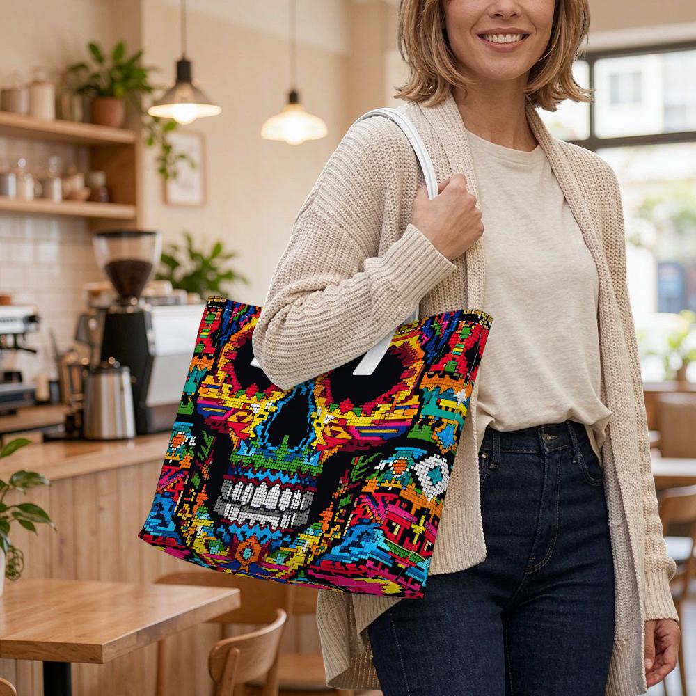 Colorful Skull Tote Bag Fashion Travel Shoulder Handbag for Daily Use