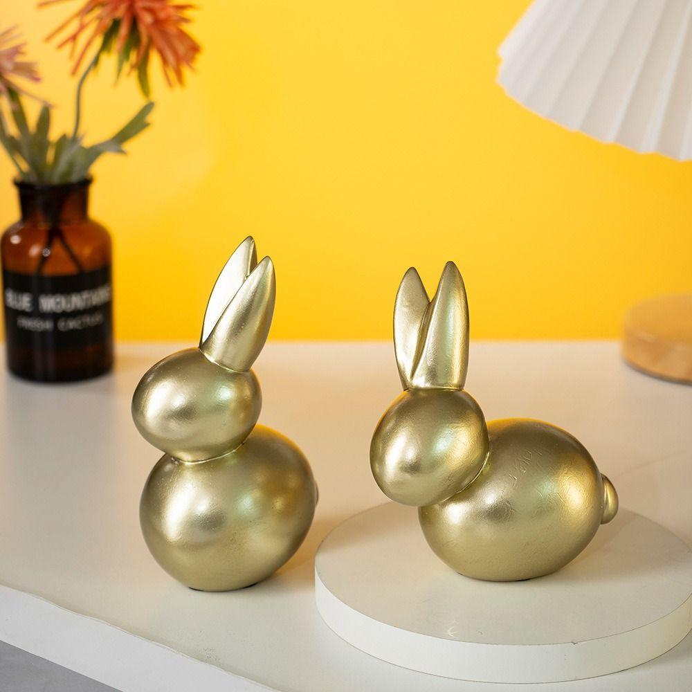 Resin Golden Rabbit Ornament Art Miniatures Figurine Home Decoration Rabbit Statue  Easter
