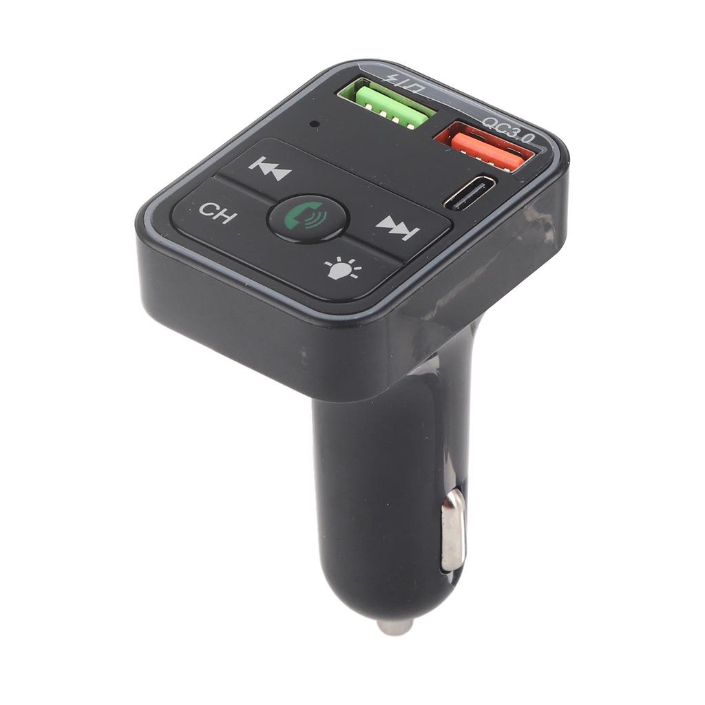 Car Transmitter Wireless Adapter Handsfree Call Music Dual USB Port 1 Type C 7 Colorful Light Car Accessory DC12‑24V