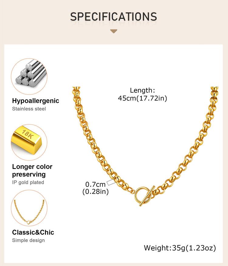 Stainless Steel Chunky Chain Choker Necklace for Women, Thick Rolo Link Toggle Necklace, Waterproof OT Jewelry