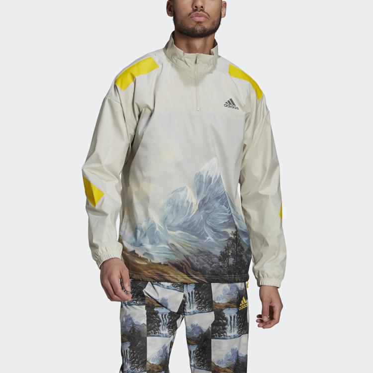 Adidas Stand Collar Loose-Fitting Sports Jacket Men Outerwear Beige GL5698