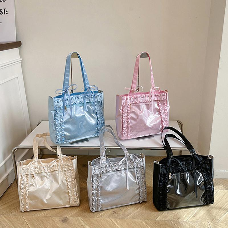 New Fashion Versatile Girls' Strap Bowknot Transparent Splice Advanced Shoulder Bag Large Capacity Shopper Totes CLE