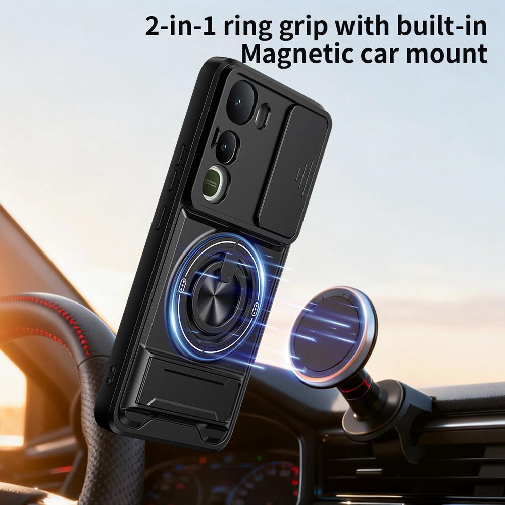 KEYSION Magnetic Phone Case for IQOO Z10 Lite Slide Camera Protection Upright Kickstand Ring Shockproof Cover for IQOO Z10 Lite