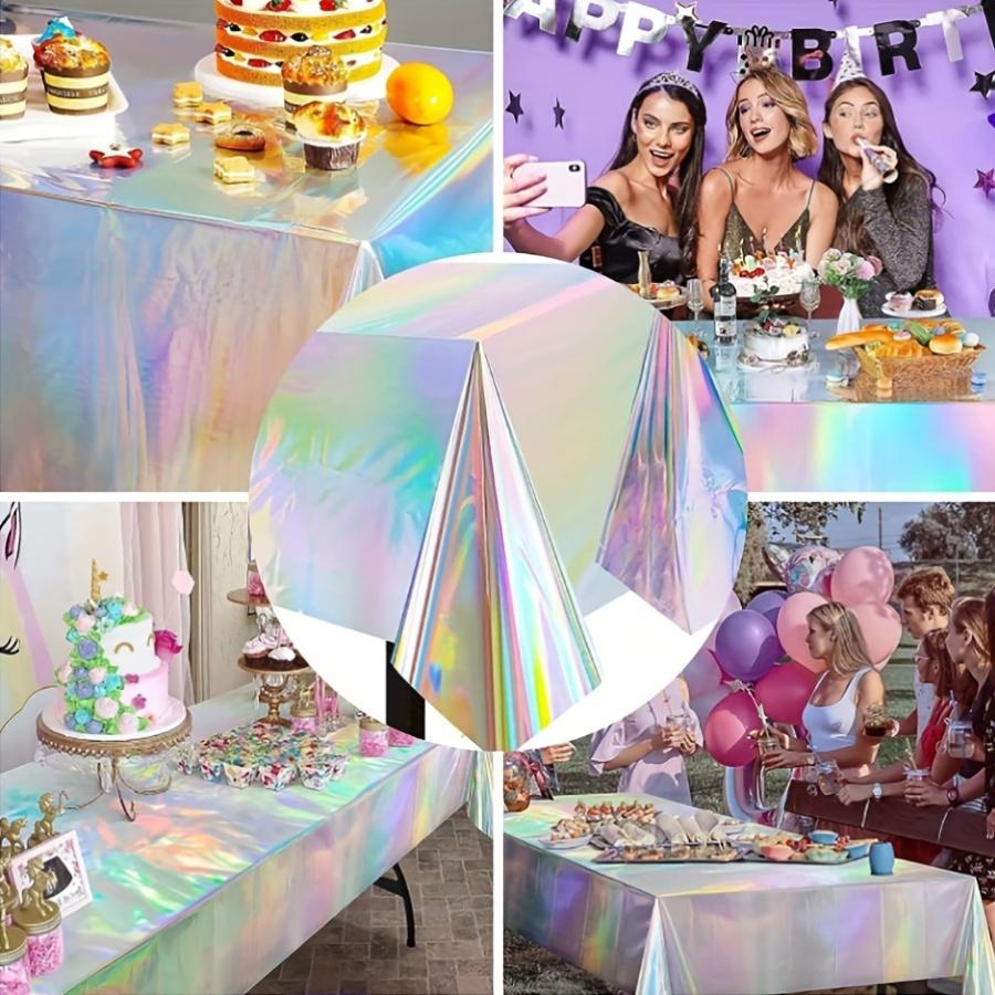 A Glittery Holographic Disposable Tablecloth Suitable for Birthday, Wedding and Special Event Decorations - Featherless, PE Material