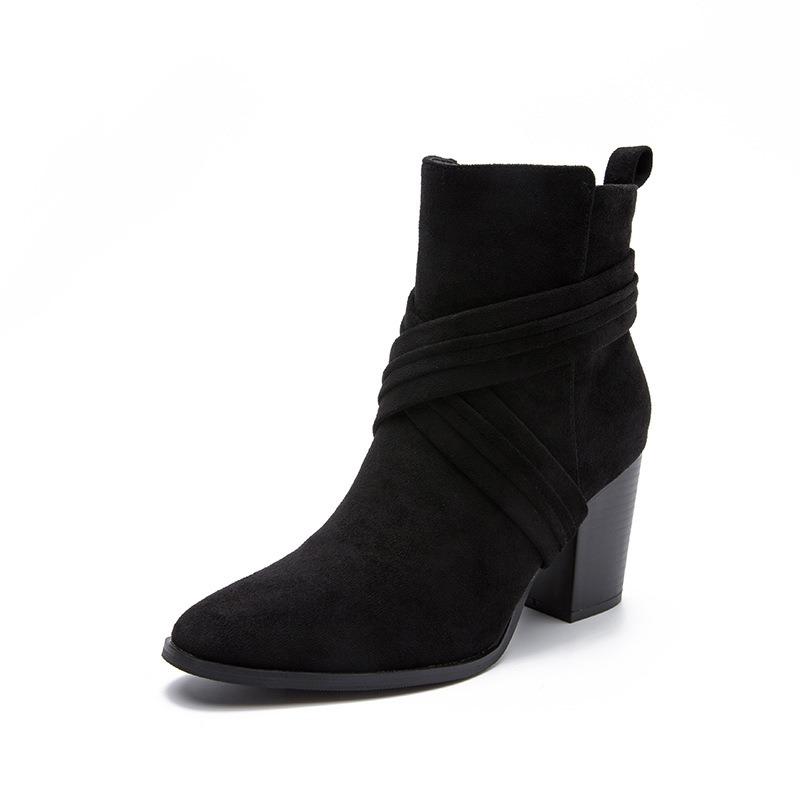 

Women s Shoes Autumn and Winter High-heeled Thick-heeled Suede Short Boots 36 чёрный