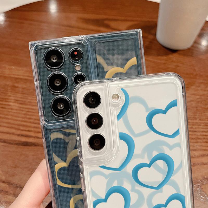 Heart Print Transparent Phone Case For Samsung Galaxy S25 S24 S22 Ultra S23 S24 FE A17 A56 A16 A36 A26 A55 A15 A25 A54 5G Shockproof Soft TPU Cover