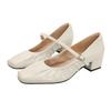 Korean Grandma Shoes Niche Wrinkled Square Toe Women's Shoes Thick Heel Mary Jane Shoes Casual Shallow Mouth Single Shoes