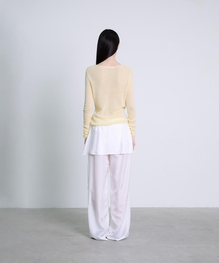 Deoaeteus Alpaca Wool Sheer Boatneck Pullover_Yellow