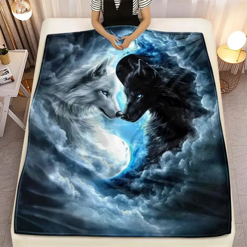 Wolf Moon Art Personalized Print Flannel Blanket - Soft for Sofa, Travel, Camping, Living Room, Office, Chair and Bed 130x150cm