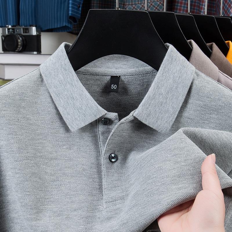 New Pure Cotton Men's High-End Polo Shirt - Short Sleeve, Lapel, Solid Color, Casual Summer T-Shirt