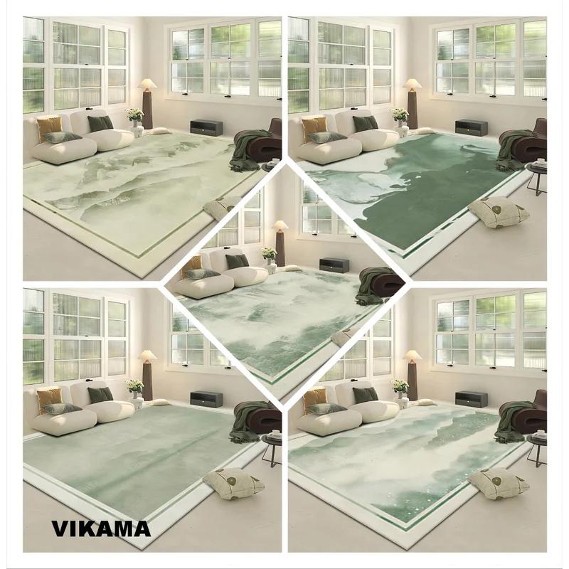 Sage Green Minimalist Bordered Area Rug, Soft Non-Slip Floor Carpet for Living Room, Bedroom  Modern Home