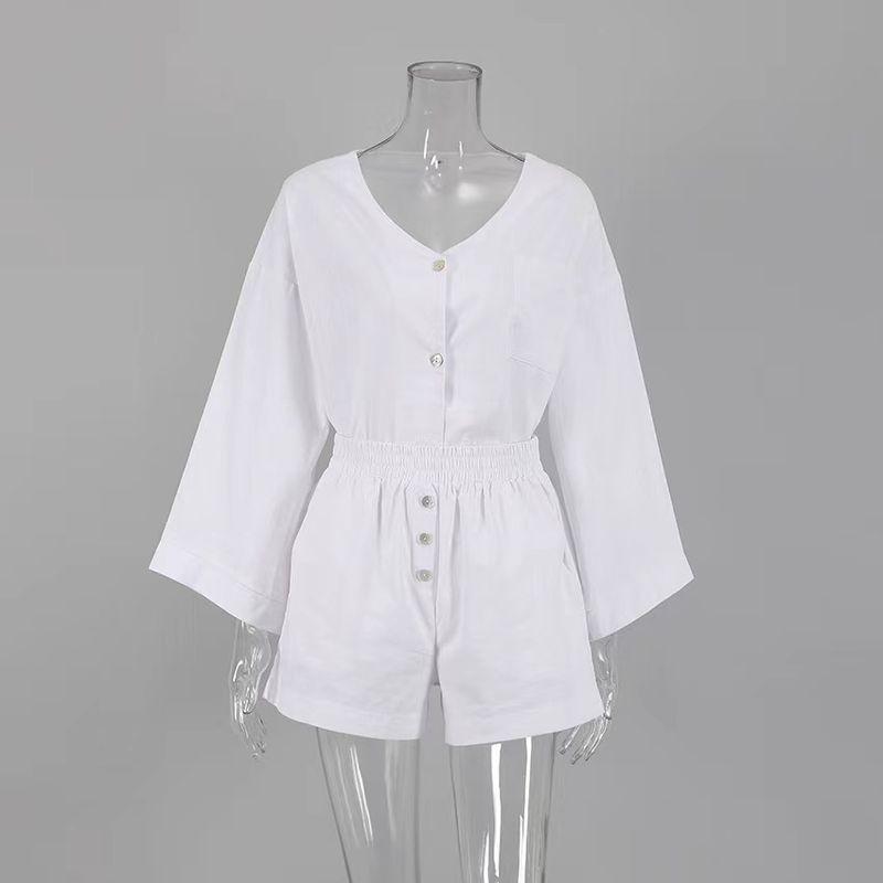 New Loose-Fitting V-neck Top Shorts Fashion Suit Loose V-neck Top and Shorts Suit